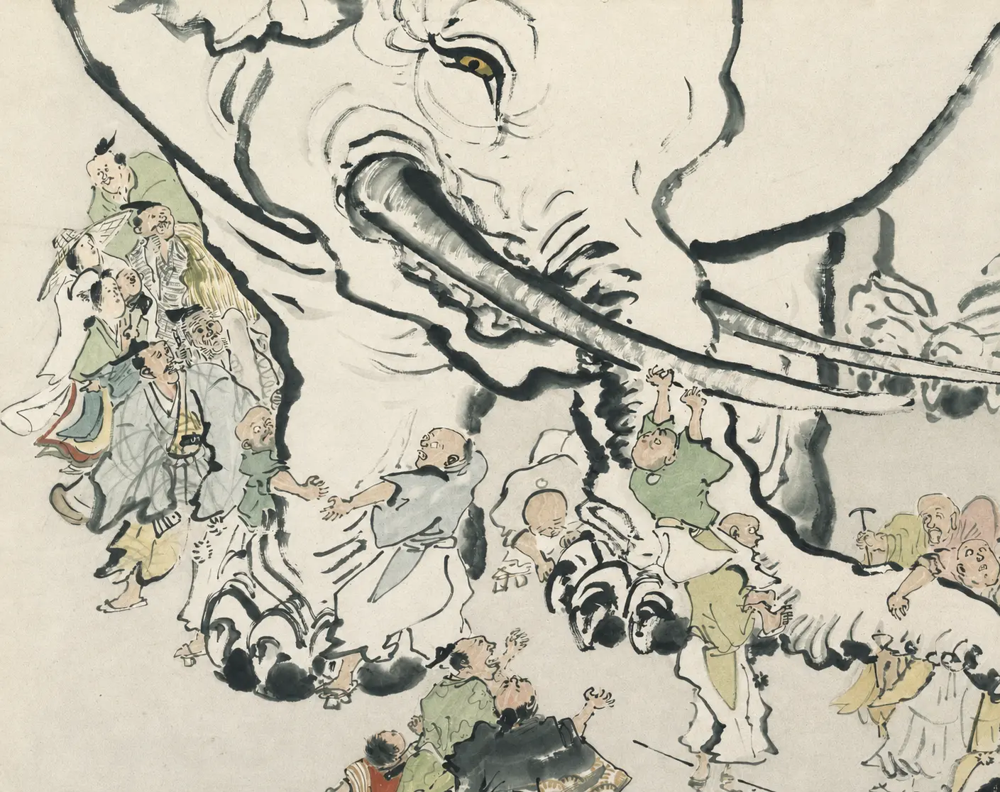 Blind Men Appraising an Elephant, Ohara Donshu, Edo period