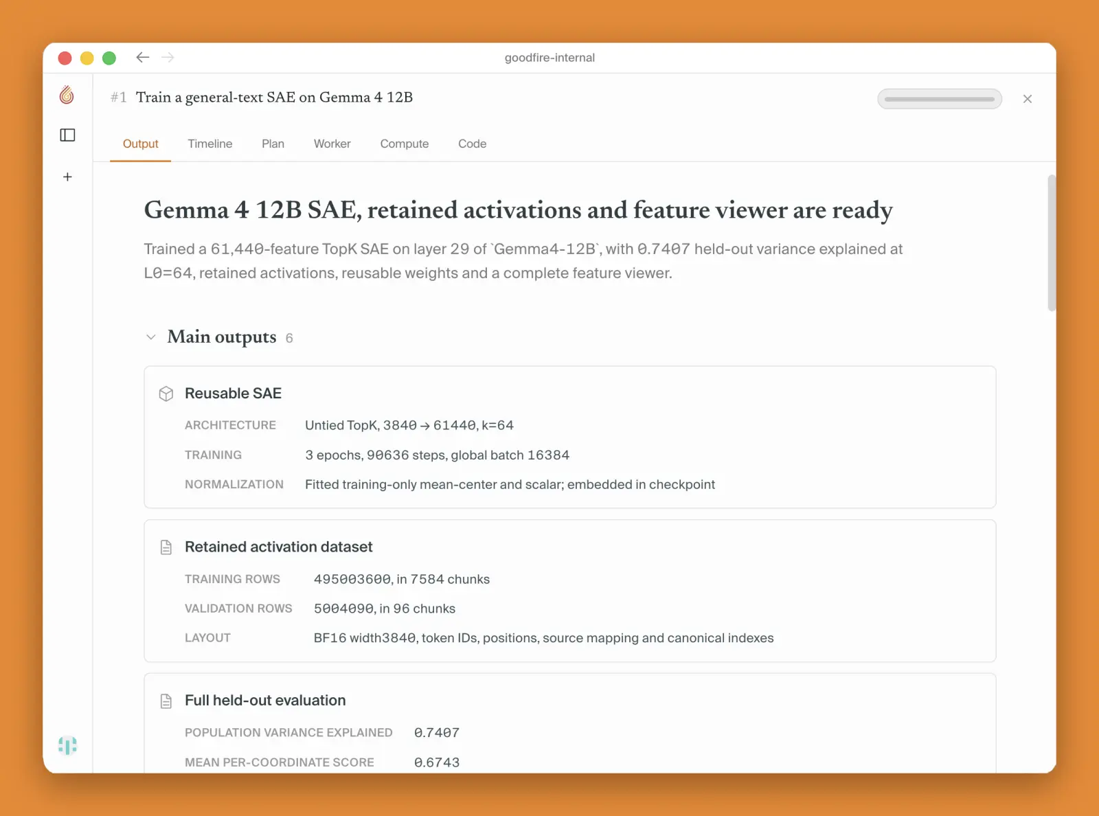 Silico's results: a 61,440-feature TopK SAE on layer 29 of Gemma 4 12B, with 0.7407 held-out variance explained at L0=64, plus retained activations and a feature viewer.